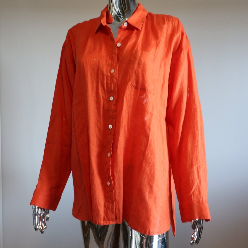 Orange Linen Button Down Shirt